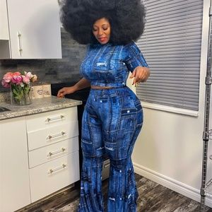 Casual Printed Short Sleeve Flare Pants Set